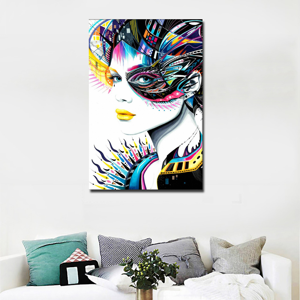 Abstract Art Sexy Girl Canvas Painting Printed on Canvas Modern Colorful Portrait Painting Wall Pictures For Living Room Poster