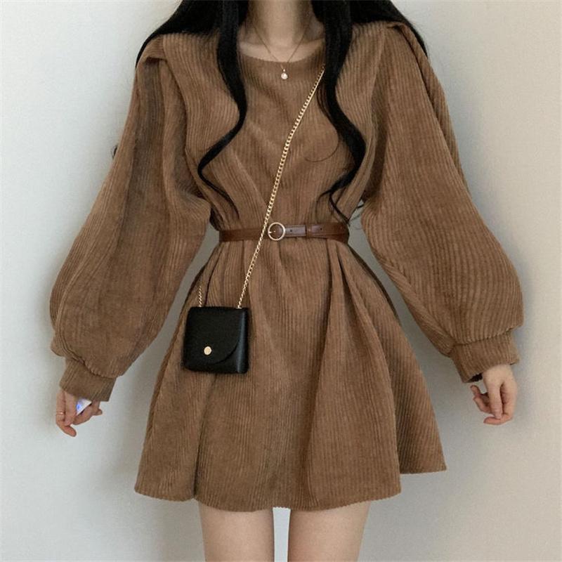 Casual Dresses Women Corduroy Dress Vintage Belt Slim Long Sleeve Mini Fashion Elegant Solid Round Neck Autumn Winter Streetwear 2022, Black;gray
Casual Dresses Women Corduroy Dress Vintage Belt Slim Long Sleeve Mini Fashion Elegant Solid Round Neck Autumn Winter Streetwear 2022, Black;gray