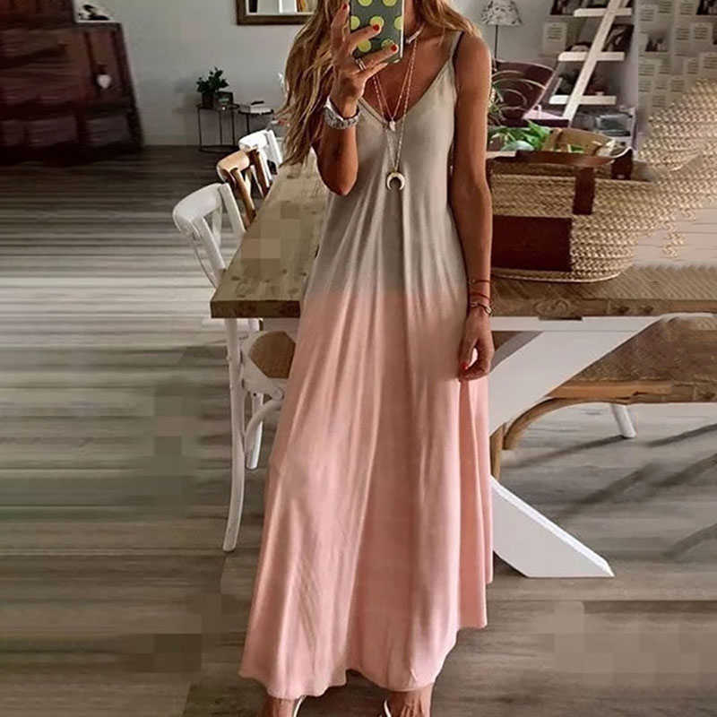 Summer Women Elegant Casual Maxi Dress Female Stylish Long Party Gown Robes Loose Fit Spaghetti Strap Dress 210716