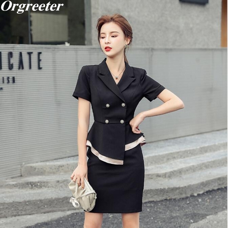 Hepburn style Professional Suit Summer Office ladies Double-breasted Ruffled Hem Shirt + Bodycon One step Skirt 2 piece Set 210525, Black
Hepburn style Professional Suit Summer Office ladies Double-breasted Ruffled Hem Shirt + Bodycon One step Skirt 2 piece Set 210525, Black