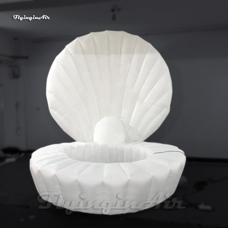 Customized Giant Inflatable Shell Model 3m White Clam Balloon Air Blown Mussel That Actors Hide Inside For Stage Show