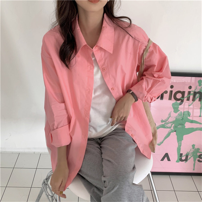 Solid Vintage Brief Office Lady Casual Streetwear Tops Retro Summer Chic Loose All Match Stylish Shirts Clothe 210421