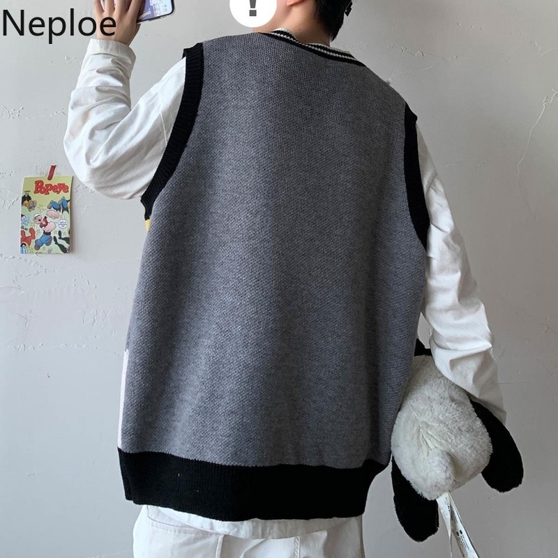Neploe Rainbow Crochet Floral Sweaters Vest Women BF Streetwear Korean Fashion Knit Pullovers Coat Plus Size Outwear Tank Coat 210422