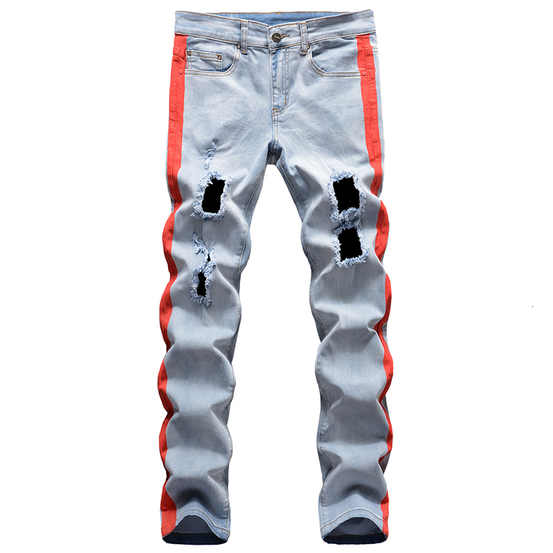 fashion jeans men's stretch denim ripped stripe lines printed holes distressed slim straight pants trousers male 9077, Blue
fashion jeans men's stretch denim ripped stripe lines printed holes distressed slim straight pants trousers male 9077, Blue