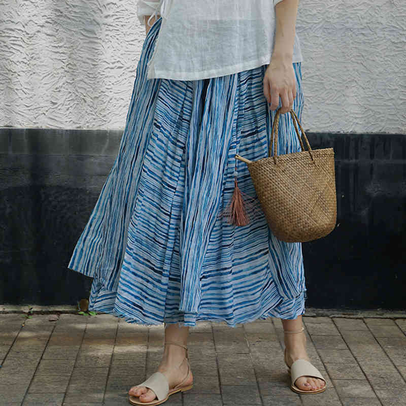 Johnature Women Ramie Striped A-Line Skirts Elastic Waist Summer Vintage Blue Patchwork Women Clothes Loose Skirts 210521
Johnature Women Ramie Striped A-Line Skirts Elastic Waist Summer Vintage Blue Patchwork Women Clothes Loose Skirts 210521