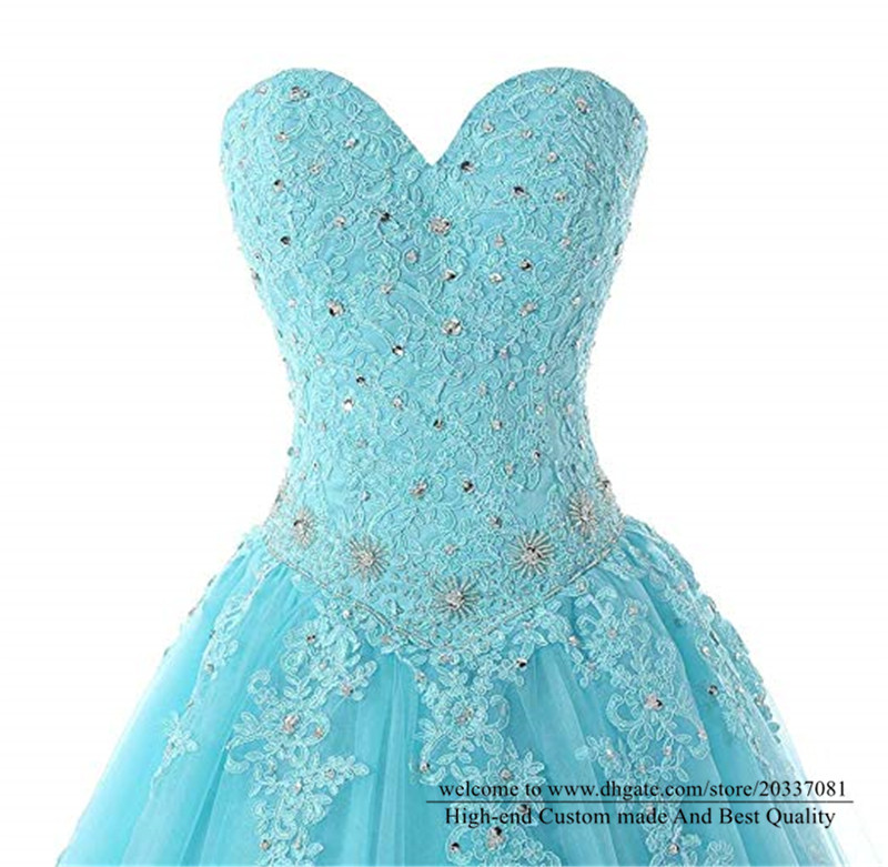 Quinceanera Dresses 2021 Crystal Princess Sweetheart Appliques Party Prom Formal Ball Gown Lace Up Tulle Vestidos De 15 Anos Q23