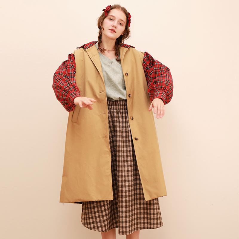 Trenchs de Women's Trenchs 2021 Automne Hiver Scottish Plaid Mancheve Girl Coréen Mode Lâche Collier Collier Collier Collier Femme Trenchcoat