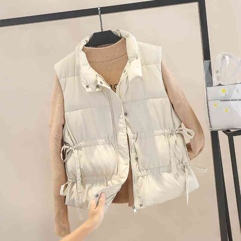 Women Puffer Vest Autumn Winter Warm Thick Lace Up Short Padded Jacket Female Sleeveless Stand Collar Waistcoat Coats 210602
Women Puffer Vest Autumn Winter Warm Thick Lace Up Short Padded Jacket Female Sleeveless Stand Collar Waistcoat Coats 210602