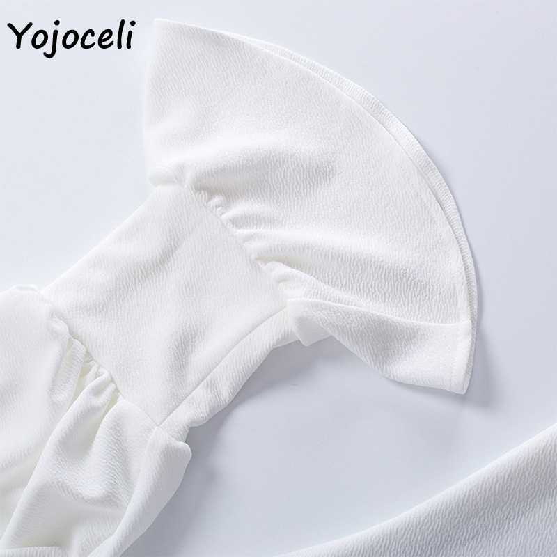 Yojoceli v neck flare sleeve ruffle dres white chiffon party club day female vestidos 210609