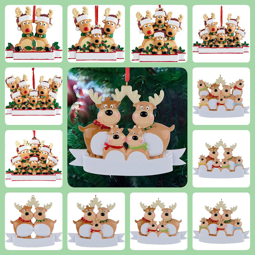 Christmas Reindeer Ornaments Xmas Trees Resin Customized DIY Name Family of 3 5 Gift Hang Decorations Pendant Home Decro