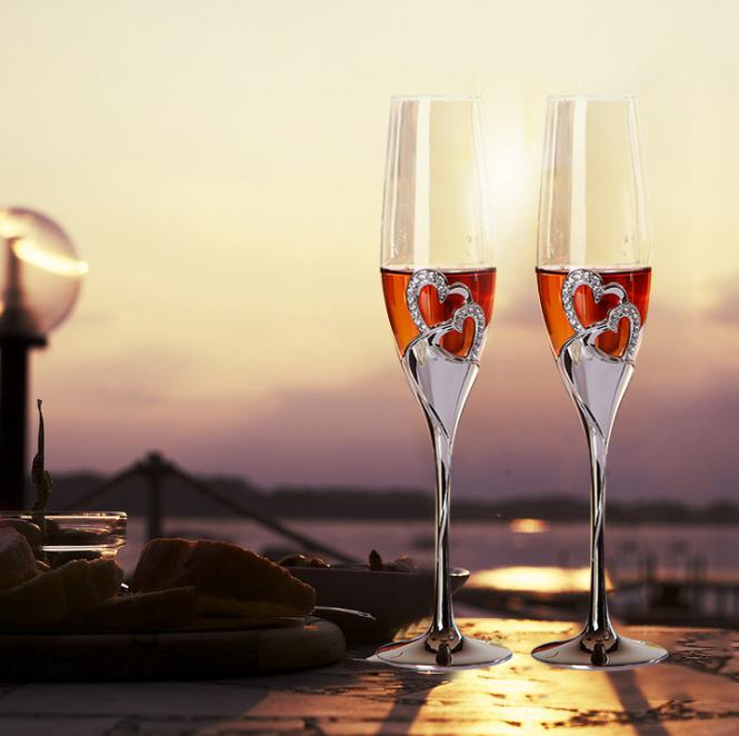 2021 2 PCS / Set Crystal Wedding Toasting champagne flutes glasses Cup Wedding Party marriage decoration cup for Gift Wine Drink