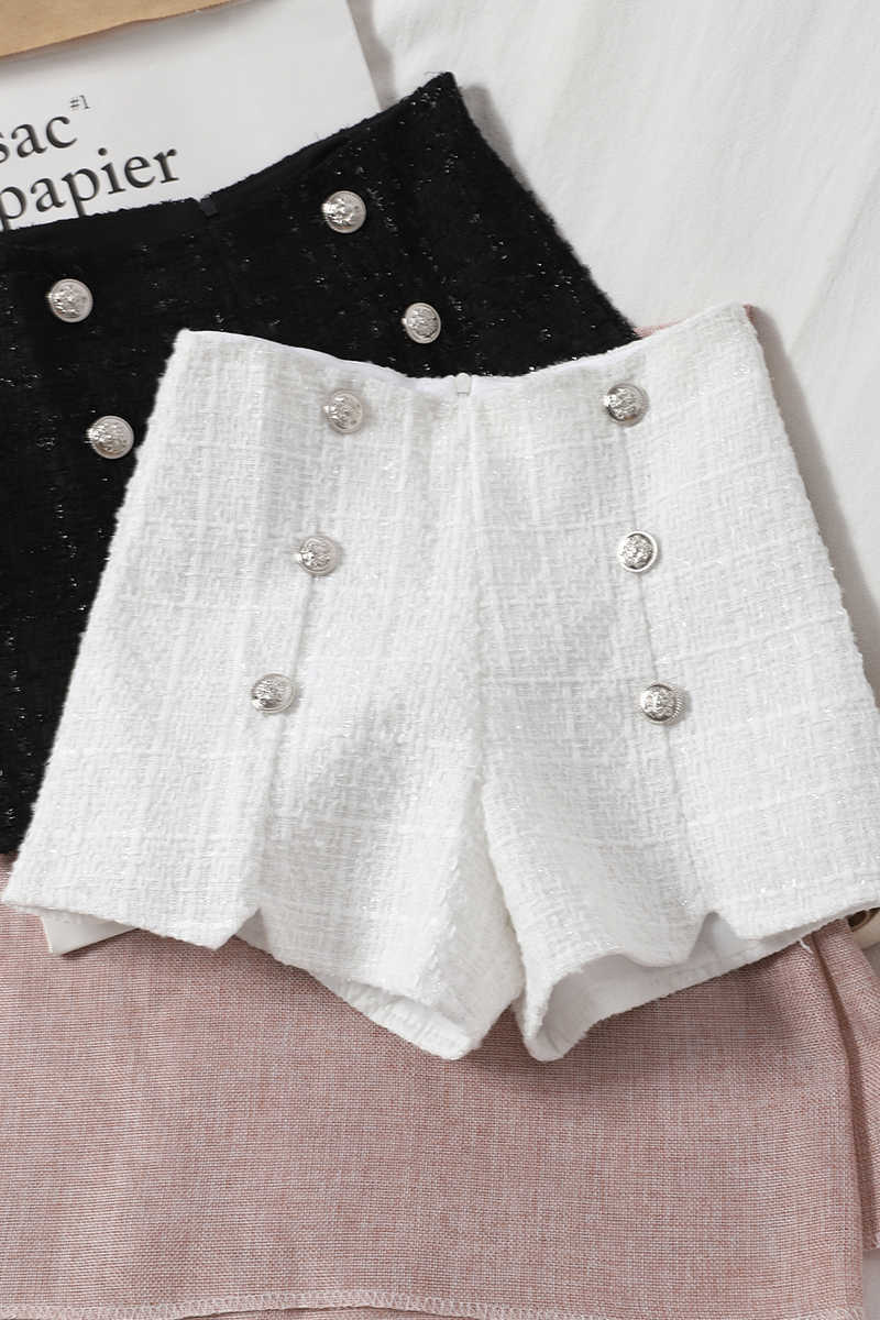 Shorts Women Autumn Spring Tweed White Black 210724