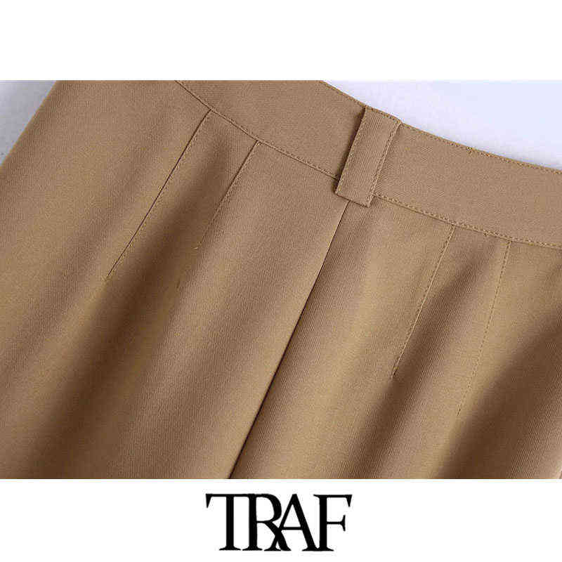 TRAF Women Fashion With Seam Detail Straight Pants Vintage High Waist Zipper Fly Office Wear Female Trousers Mujer 211124Z