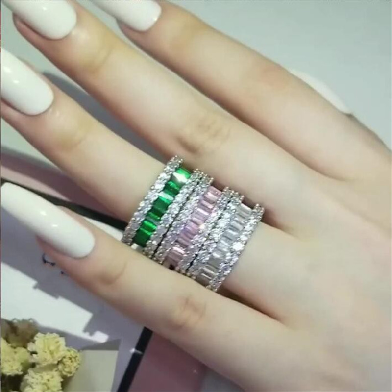Sterg Sier Wedding Ring: Princess Cut Multi Color Cubic Zirconia Eternity Band for Women