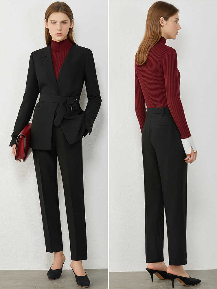 Minimalism Autumn OLstyle Suit Female Fashion Solid Lapel Blazer Women High Waist Straight Ankel-length Pants 12080057 210527
