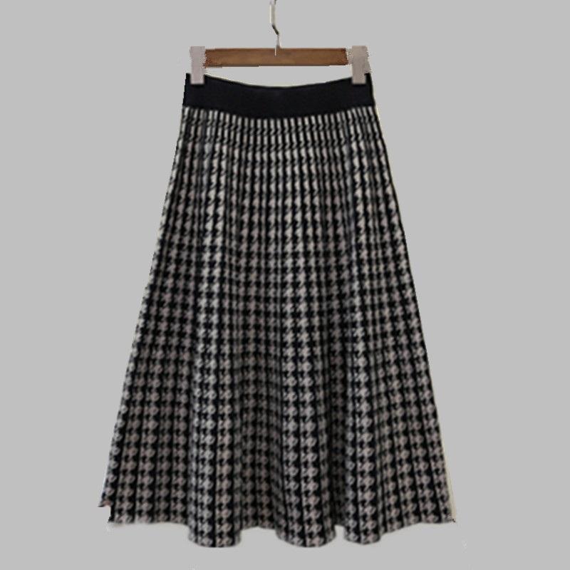 Skirts Autumn Winter Vintage Stretch High Waisted Midi Pleated Ladies Houndstooth Printed Knitted Women Runway, Coffee plaid
Skirts Autumn Winter Vintage Stretch High Waisted Midi Pleated Ladies Houndstooth Printed Knitted Women Runway, Coffee plaid