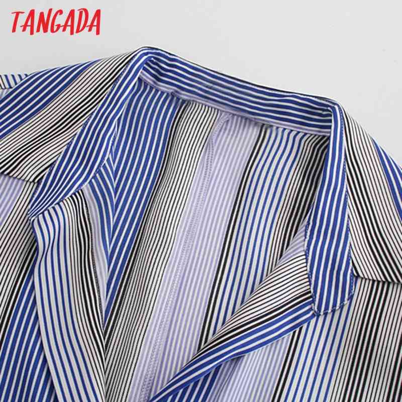 Fashion Women Striped Print Shirt with Belt Long Sleeve Office Ladies Midi Dress 5Z95javascript: 210416