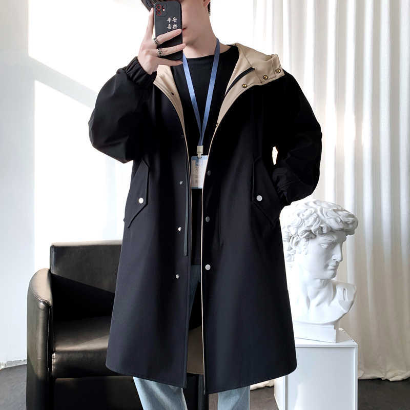 spring Long style coat men's High quality casual trench , hoooded jackets men,Men's Clothing Windbreakers FY33 210819