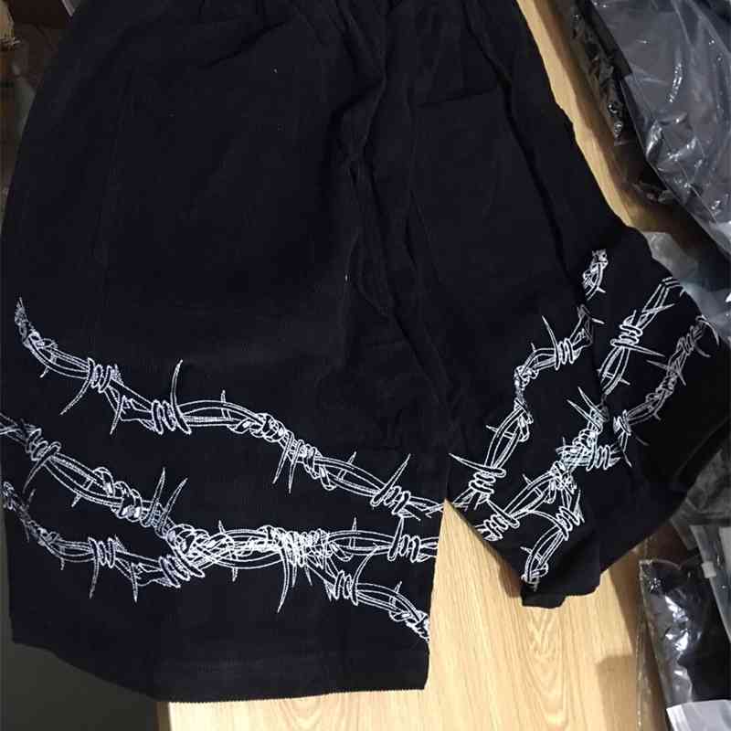 IEFB Men's Wear High Street Hip-hop Embroidery Black Personality Gothic Shorts Knee Length Pants For Men Qulity 9Y1308 210629
