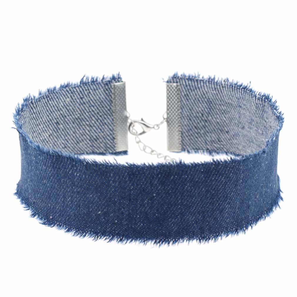 Width Gothic Denim Chokers Necklace Collar Sexy Women Necklet Denim Jean Short Necklace Accessories Wide Frayed Denim Jeans Choker Necklace Jewelry fo