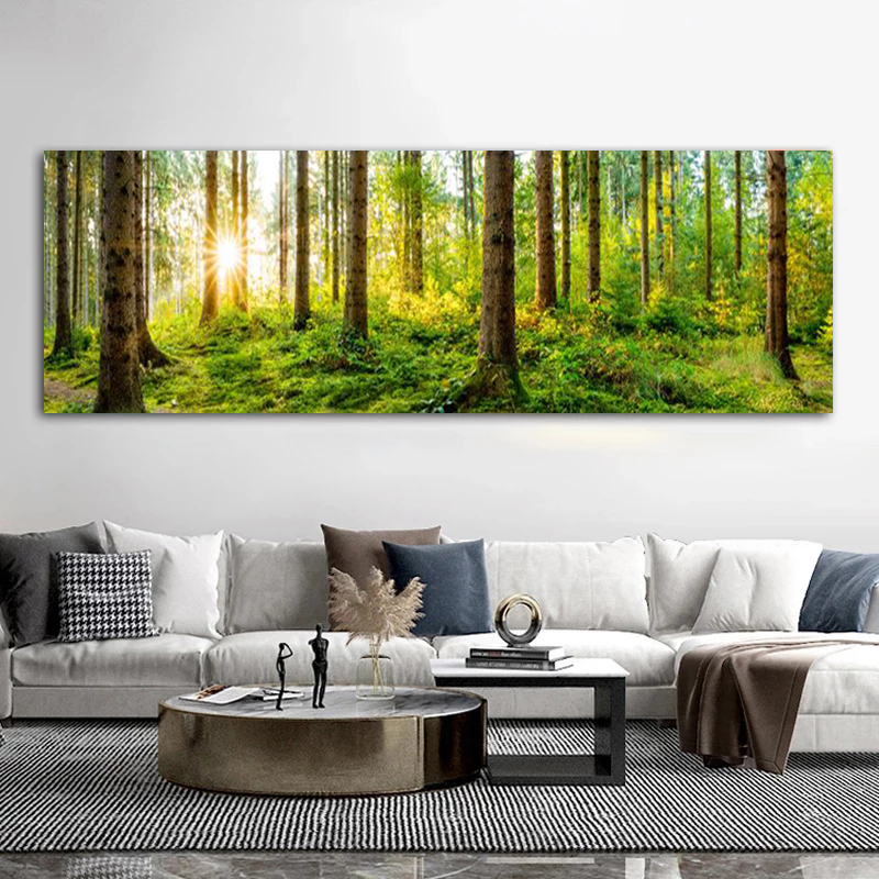 Green Tree Posters Forest Sunshine Canvas Prints Modern Wall Art for Living Room Home Decor HD Pictures Landscape Bed Painting