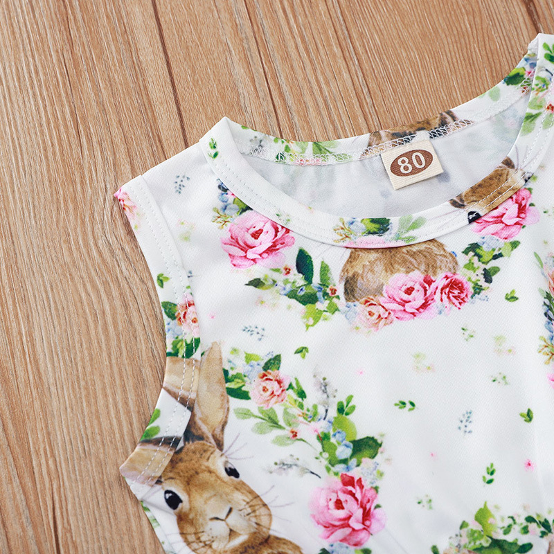 Summer Baby Girls Clothes Sets Fashion Girl Outfits 2pcs Rabbit Garland Printed Sleeveless Easter Ball Border Haka Tiara Child Crawling Suit Kids Clot
