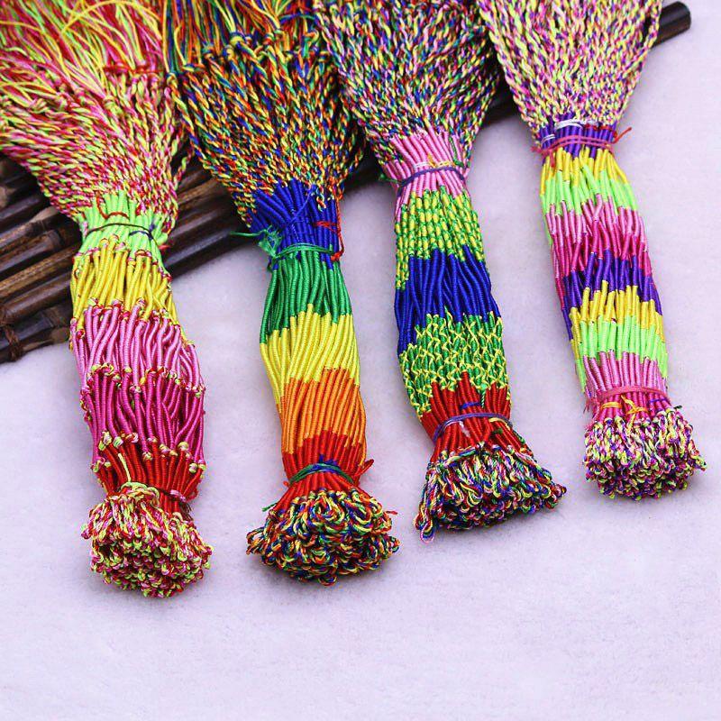 100pcs/set Girls Colorful Bracelet Colorful Line Hand-woven Handmade Bracelet Jewelry Good Wish for Kids Men Women Gift