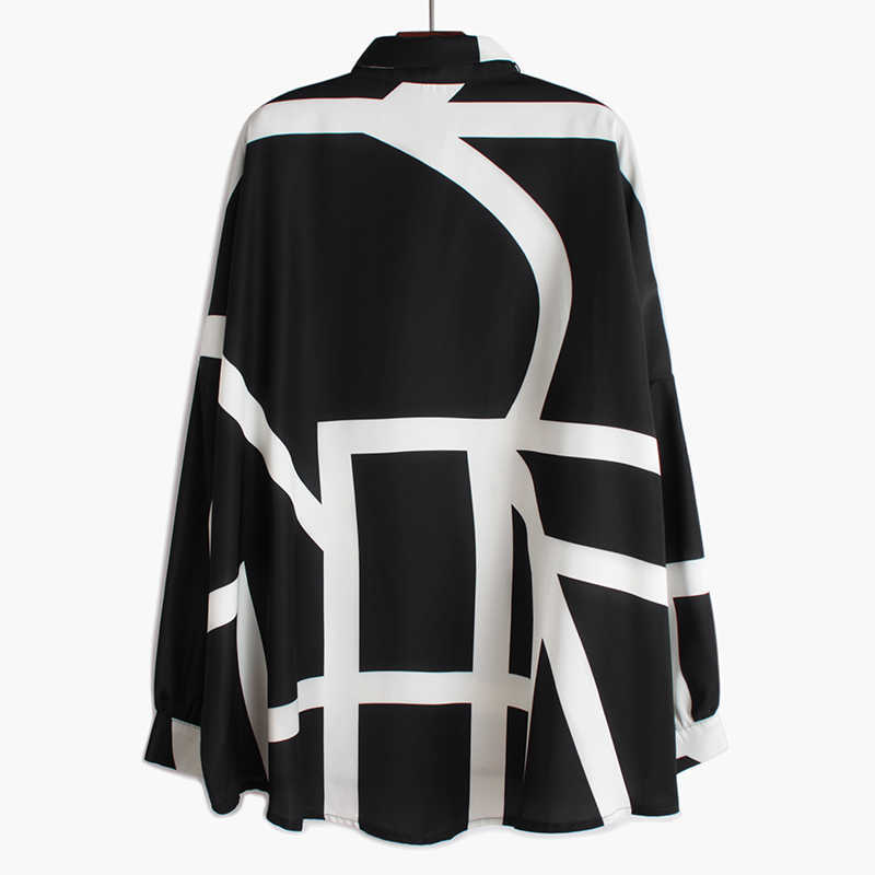 Irregular Geometric Printing Panelled Women Shirts Batwing Sleeve Loose Plus-sized Drape Spring Womens Tops and Blouses 210615Z