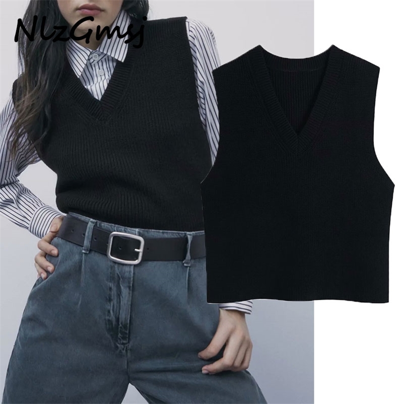 Vest Women Sweater Solid Black Knitted Female Pullover V-Neck Autumn Spring Tops 210628, As picture
Vest Women Sweater Solid Black Knitted Female Pullover V-Neck Autumn Spring Tops 210628, As picture