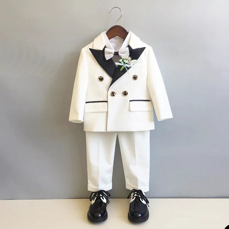 Boys Suits for Wedding Dinner Wear Tuxedos White Little Children Groomsmen Kids Birthday Party Evening Suit 2 pieces