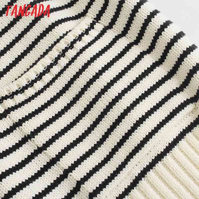 Women Vintage Striped Crop Knitted Vest Sweater Pocket Sleeveless Female Waistcoat Tops 3N30 210416