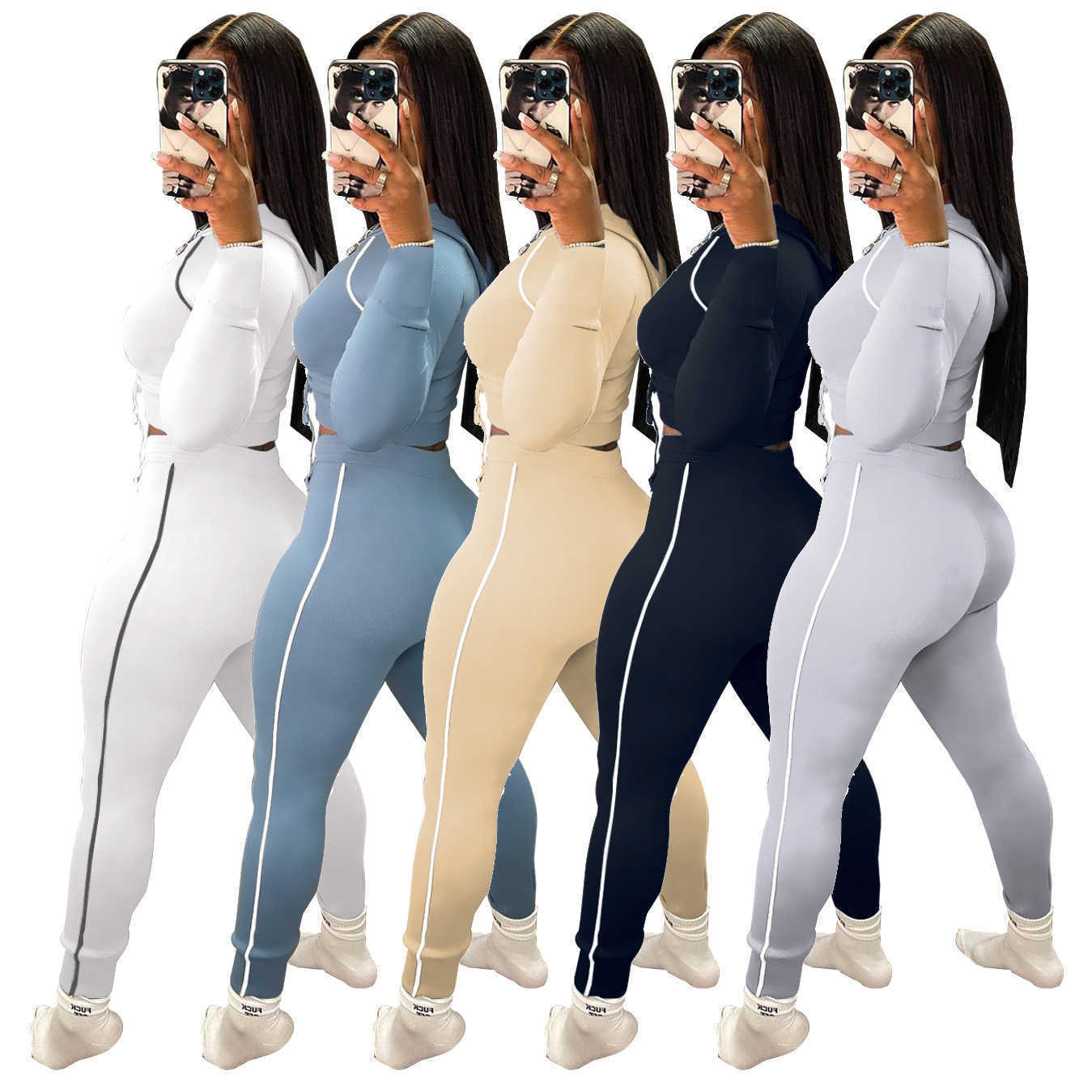 Designers Women sports tracksuits Clothes 2023 pleated hooded long sleeved trousers two piece set solid color elastic suit Women