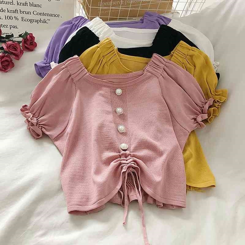 Women T-shirts Knitting Shirring Buttons Summer Crop Tops Women Short Sleeve Stretchy Ruffles Hem T-shirts Tops For Women Pink 210604
Women T-shirts Knitting Shirring Buttons Summer Crop Tops Women Short Sleeve Stretchy Ruffles Hem T-shirts Tops For Women Pink 210604