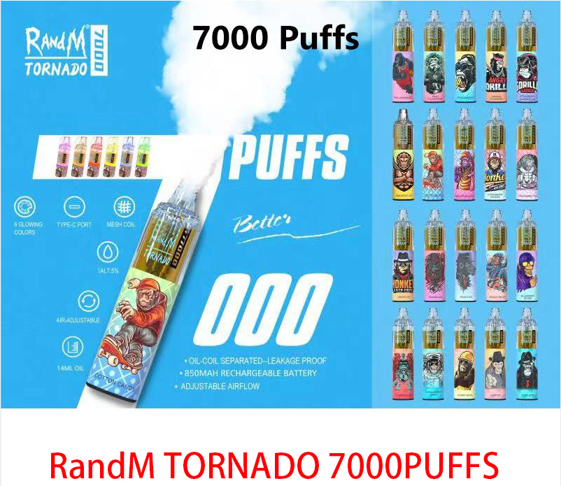 Original RandM Tornado 7000 Puffs Disposable Vape Pen Electronic Cigarettes 14ml Pod With Mesh Coil 6 Glowing Colors Rechargeable Air-adjustable 5% Device Vaporizer
Original RandM Tornado 7000 Puffs Disposable Vape Pen Electronic Cigarettes 14ml Pod With Mesh Coil 6 Glowing Colors Rechargeable Air-adjustable 5% Device Vaporizer