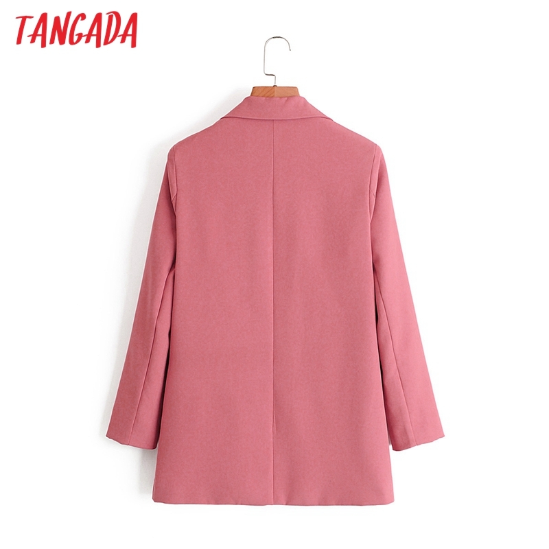 Women Pink Blazer Coat One Button Notched Collar Pocket Fashion Female Casual Chic Tops DA76 210416