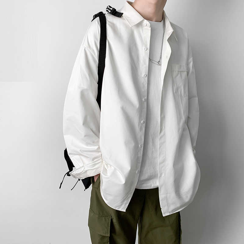 Sping Korean Fashion Mens Shirts Daily Casual Loose Button Down 100% Cotton Long Sleeve Left Chest Pocket Shirts 4XL 5XL 210528