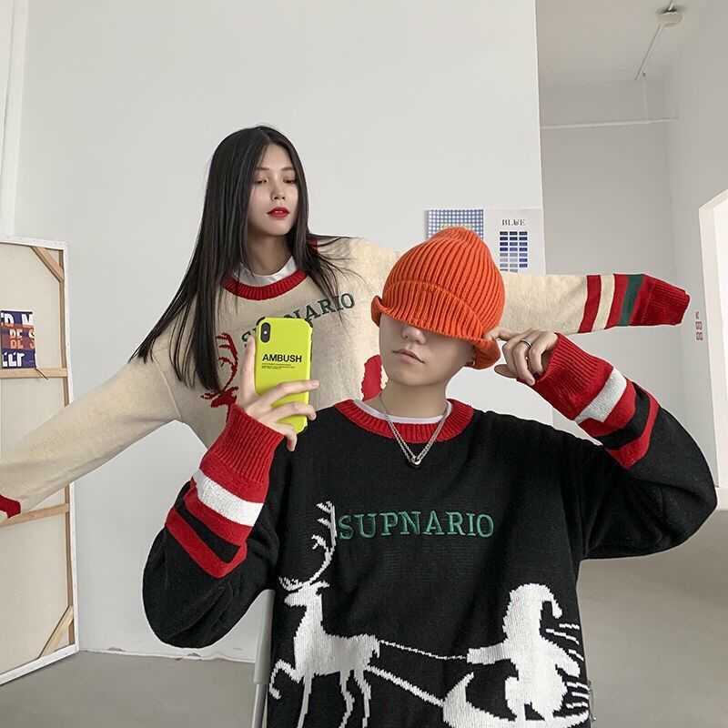 Couple Christmas Sweater Men and Women New Korean Style Loose Elk Sweater Coat Autumn and Winter Fashion Clothes Kobieta Swetry Y0907