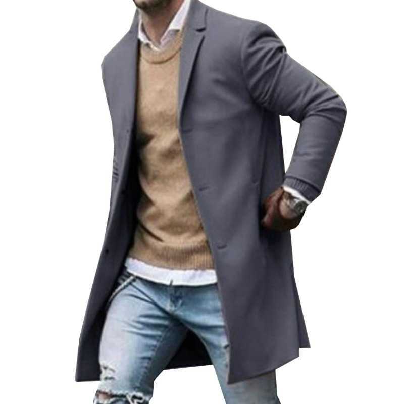 Men Business Coat Spring Autumn Trench Coats Superior Quality Buttons Male Fashion Outerwear Jackets Windbreaker Plus Size 210819