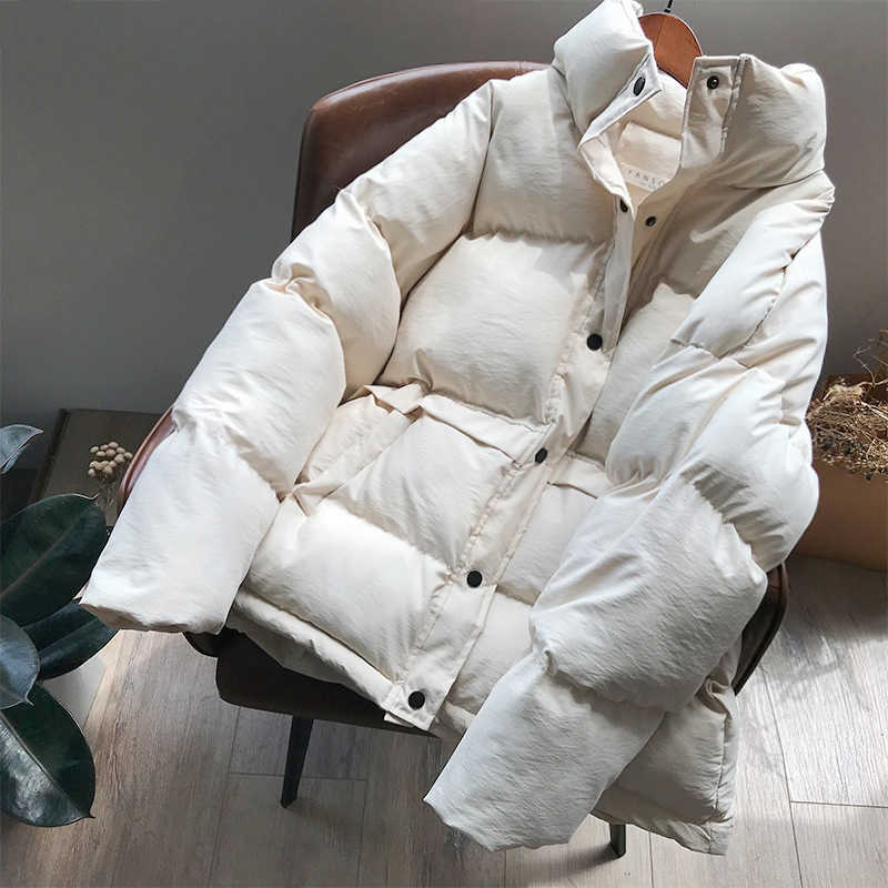 fashion solid women's winter down jacket stand collar short single-breasted coat preppy style parka ladies chic outwear female 210819