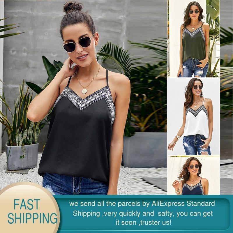 Sexy Embroidery Summer Crop Tops Women Womens Tank White Spaghetti Strap Ladies V-neck Female Lace Cami 210428