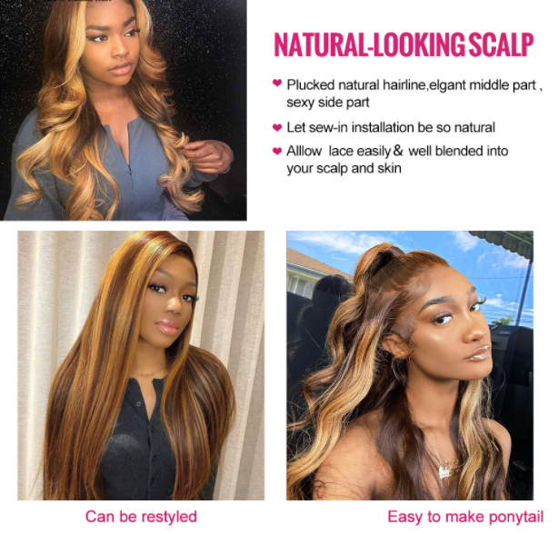 Brazilian Ombre 3 Bundles Body Wave Human Hair P4/27 Brown with Highlight Color Remy Weaves 100g/pcs