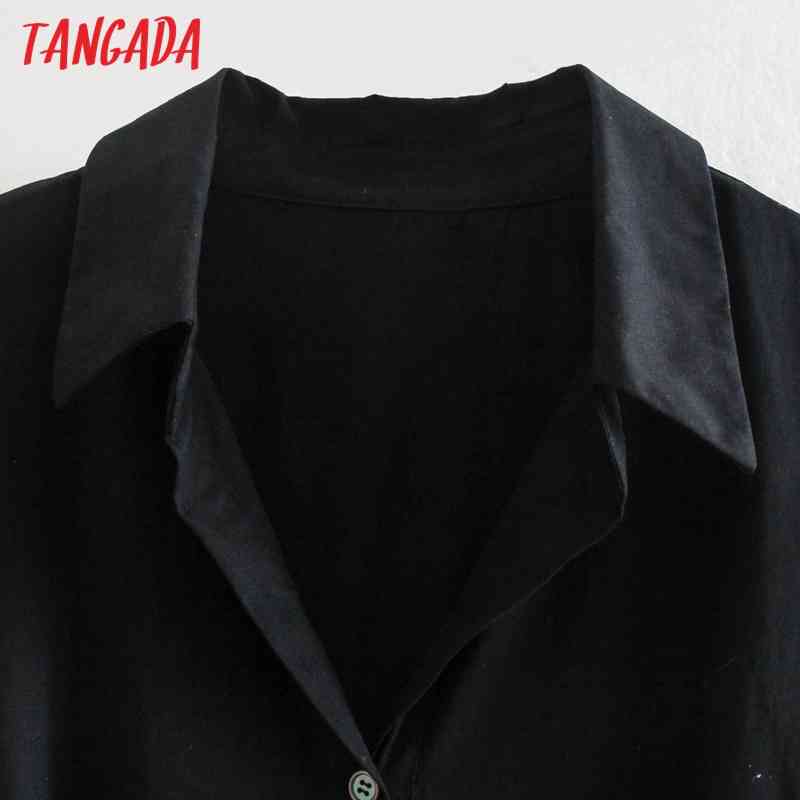 Fashion Women Black Pleated Shirt with Slash Vintage Long Sleeve Office Ladies Midi Dress 2W86 210416