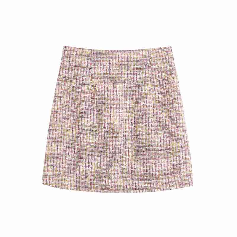 sweet women tweed a-line skirts summer fashion ladies elegant high waist female pink mini girls chic 210430