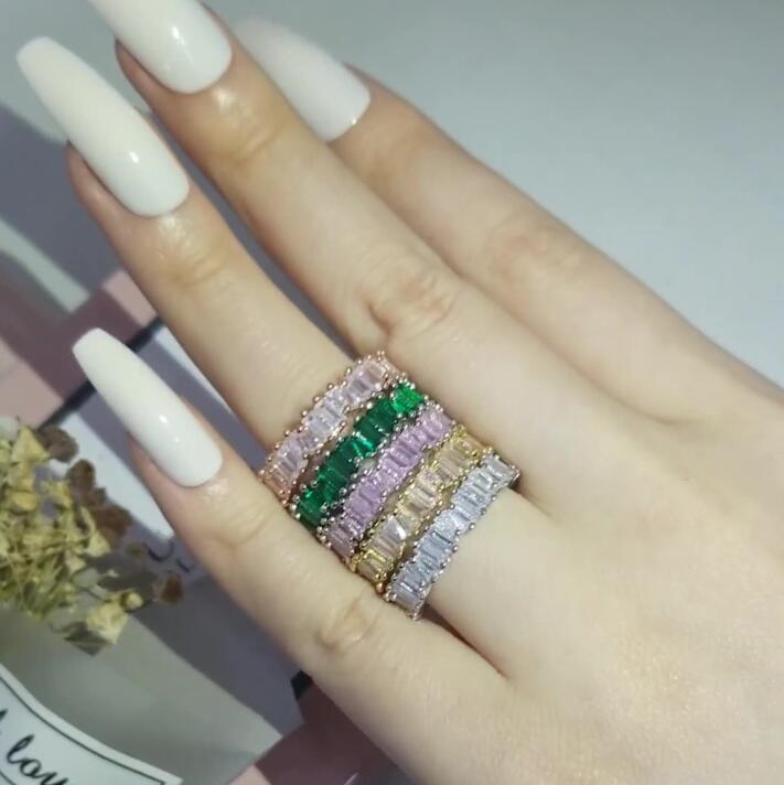 Choucong Sterg Sier Princess Cut Multicolor CZ Eternity Ring
