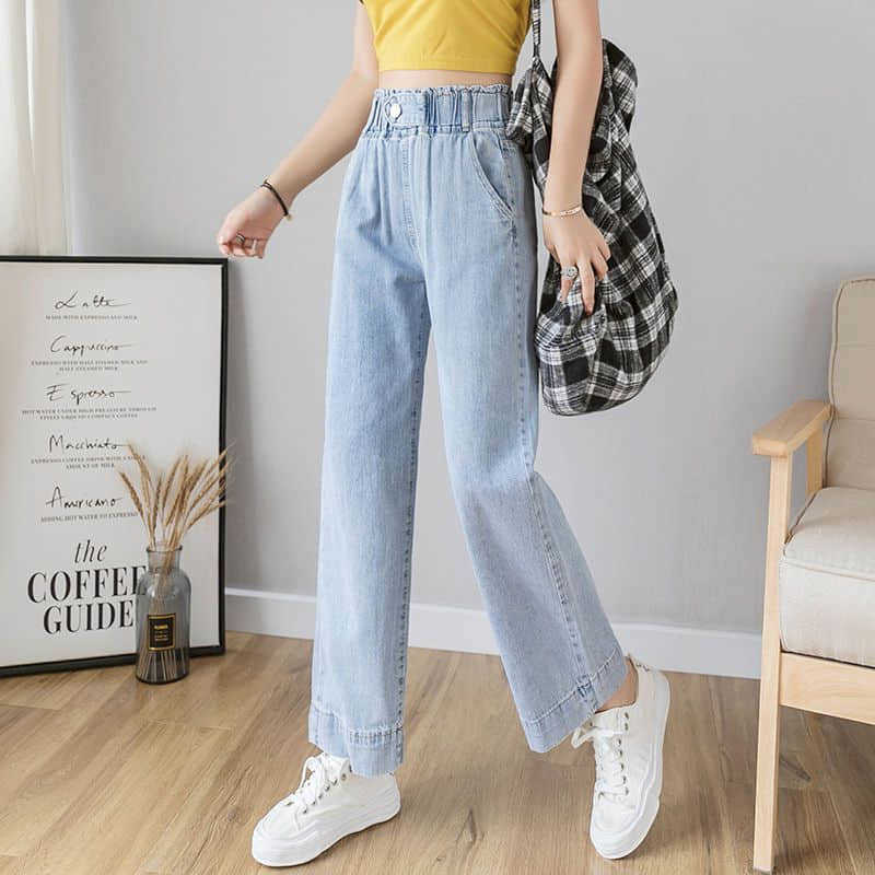 Denim wide-leg Jeans female students Korean style pants high-waisted loose and thin wild straight elastic waist denim trousers 210526, Blue 7029
Denim wide-leg Jeans female students Korean style pants high-waisted loose and thin wild straight elastic waist denim trousers 210526, Blue 7029