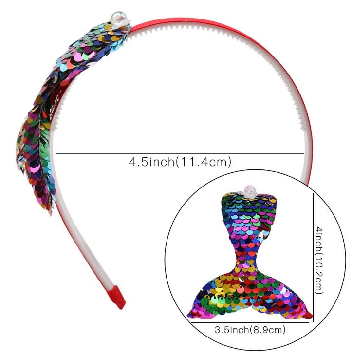 Glitter Sequin Fish Tail Hairband Girl's Cartoon Headband Hair Hoop for Children Kids Tiara Accessories
