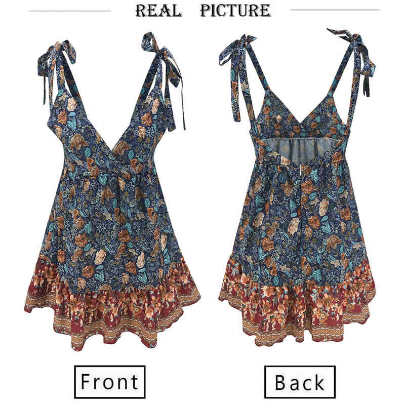 Sexy Sling Low-cut Leopard Print Mini Summer Dress Women Sleeveless Lace Up V Neck Beach Sundress Vestidos Ladies Backless Dress 210507