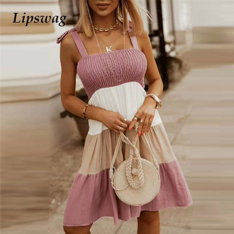 summer backless sleeveless dress women slash neck spaghetti straps party dress casual lace-up bow patchwork a-line dresseshigh quality, Black;gray 
summer backless sleeveless dress women slash neck spaghetti straps party dress casual lace-up bow patchwork a-line dresseshigh quality, Black;gray