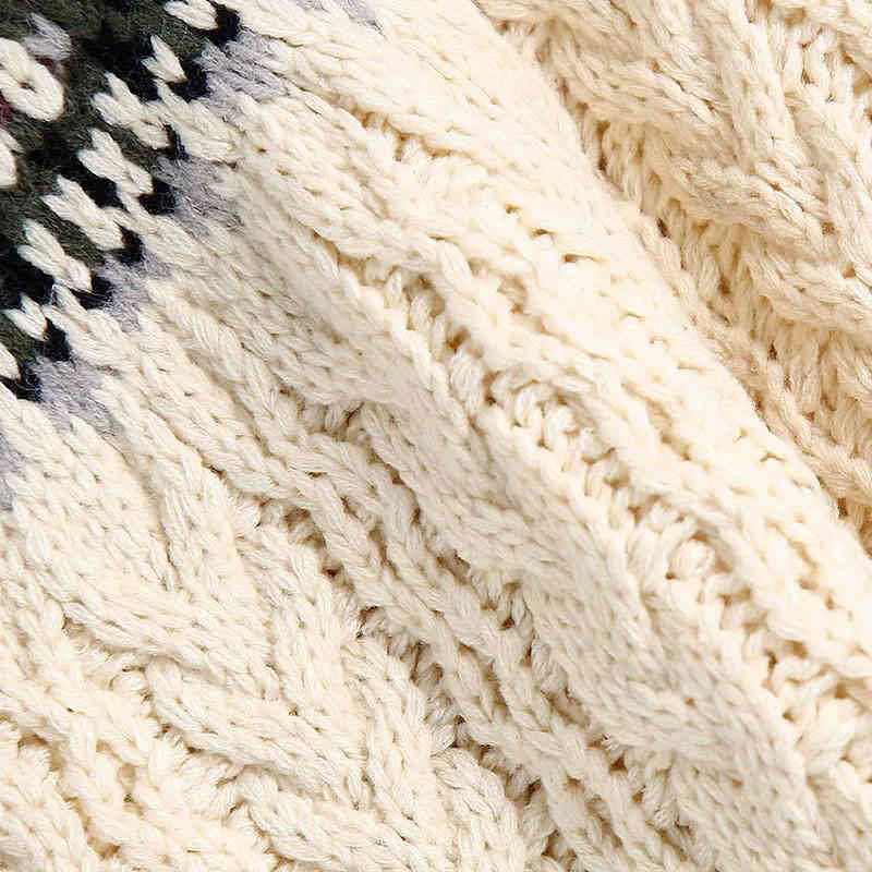 Vintage Woman Beige Loose Embroidery Patchwork Sweater Autumn Winter Sweet Raglan Sleeve Pullover Girls Casual Knitwear 210515