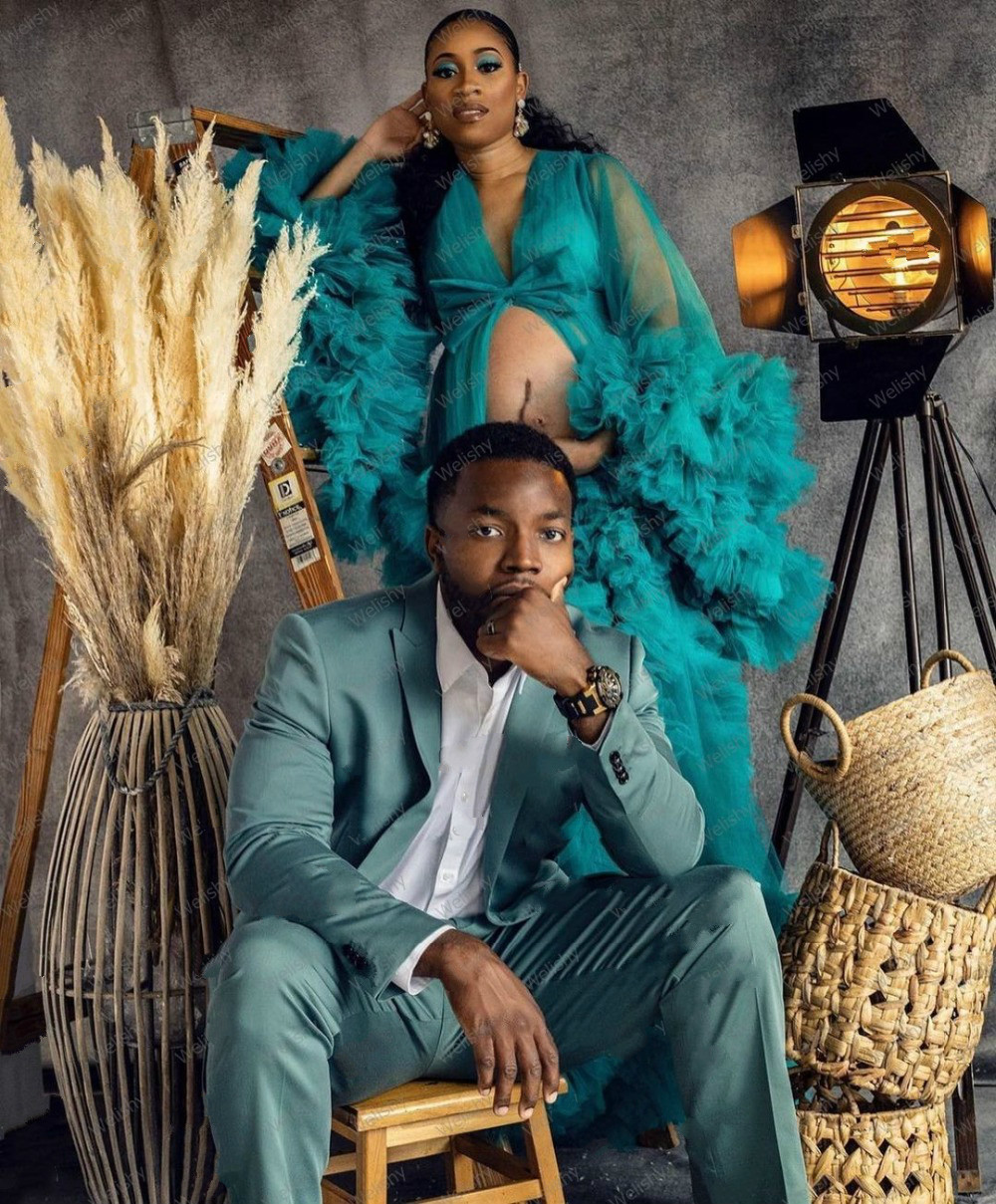 Sexy Bridal Tulle Maternity Sleepwear Wedding Anniversary Robes Pregnancy Lady Photography Dress Custom Made Long Sleeve Party Evening Gowns